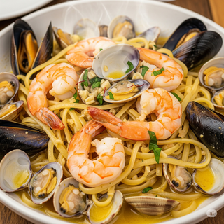 SEAFOOD LINGUINE IN SAFFROM CREAM SAUCE