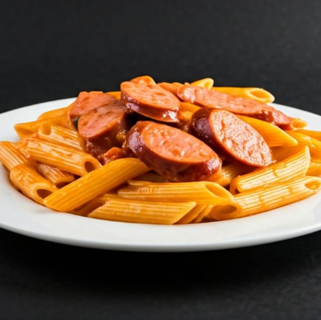 PENNE IN PINK SAUCE WITH SAUSAGE.