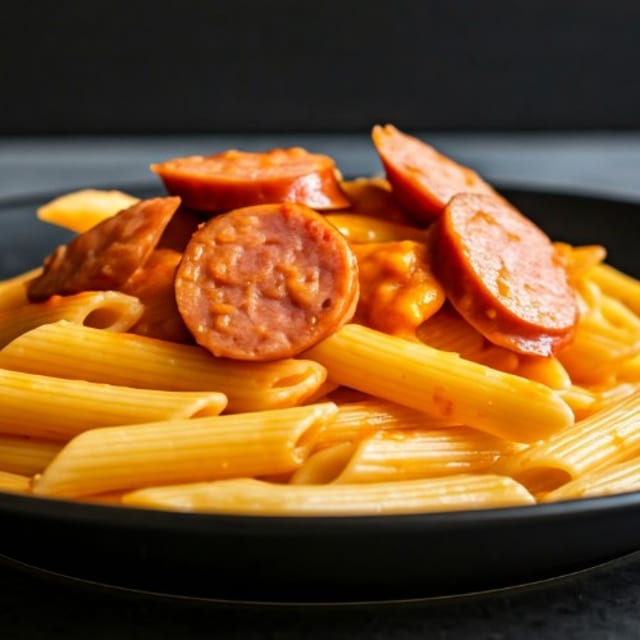 Penne with Pink Sauce and Sausage.