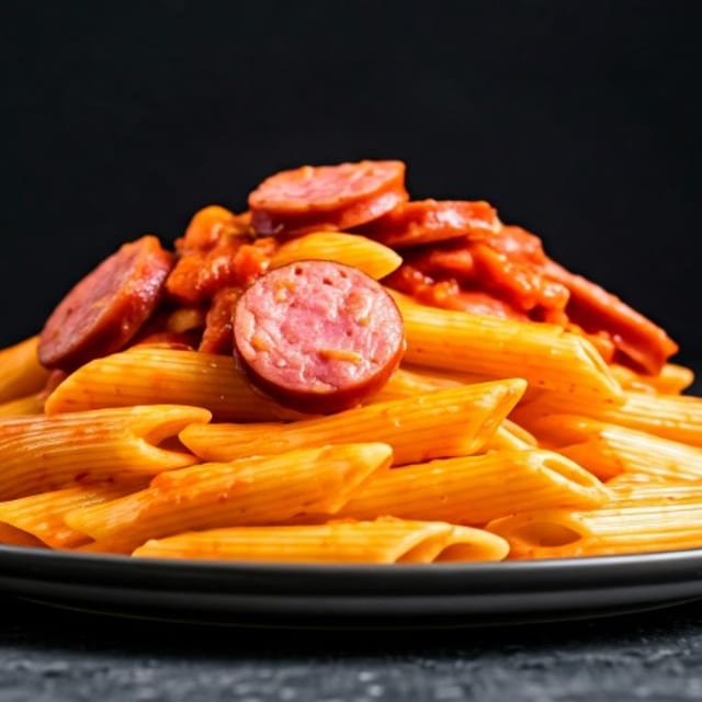 Penne in Pink Sauce with Sausage.