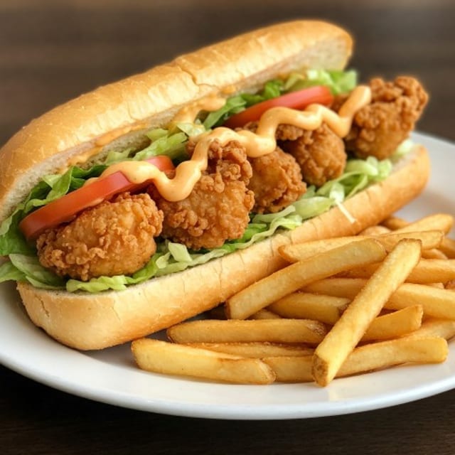 SHRIMP PO BOY SANDWICH.