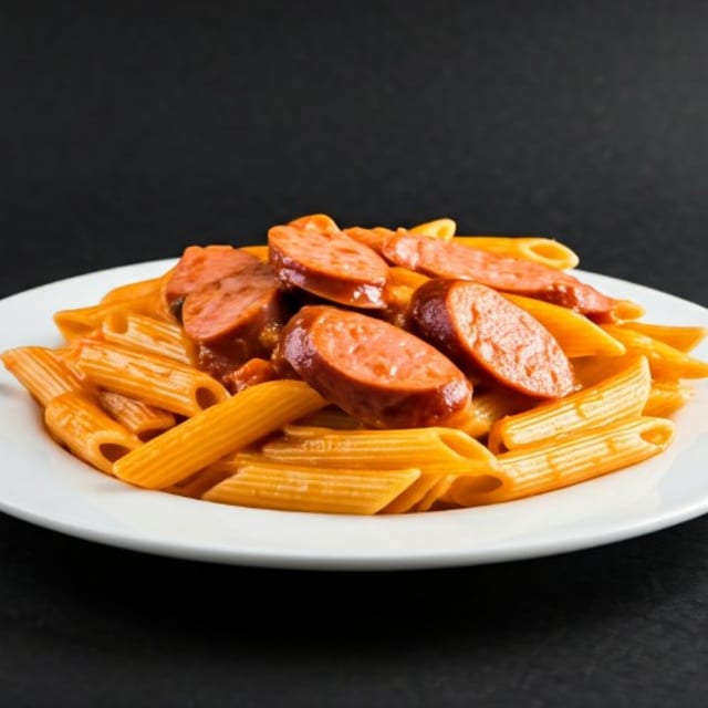 PENNE WITH PINK SAUCE AND SAUSAGE.