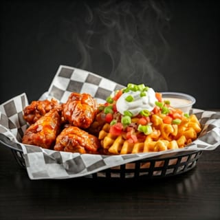 WING BASKET WITH LOADED WAFFLE FRIES