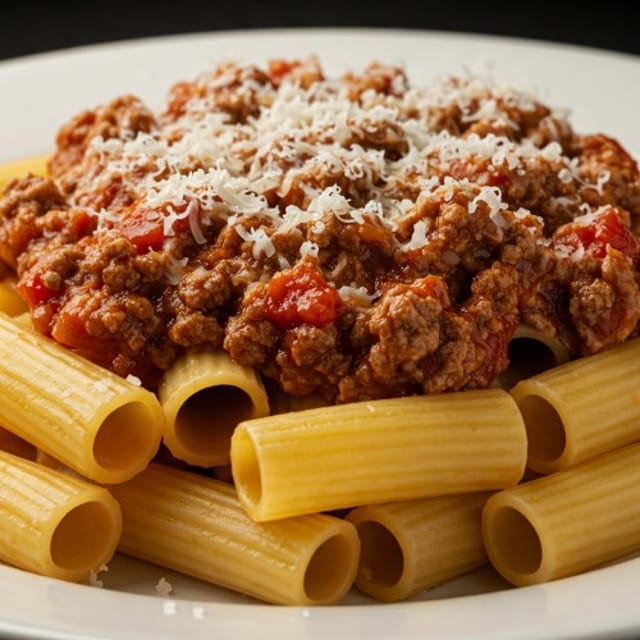 Ragu alla Bolognese (meat sauce with rigatoni).
