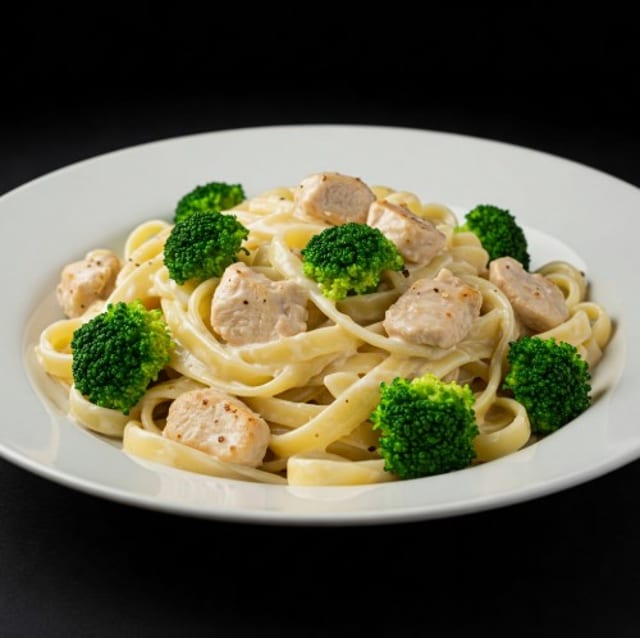 FETTUCINE ALFREDO WITH CHICKEN.
