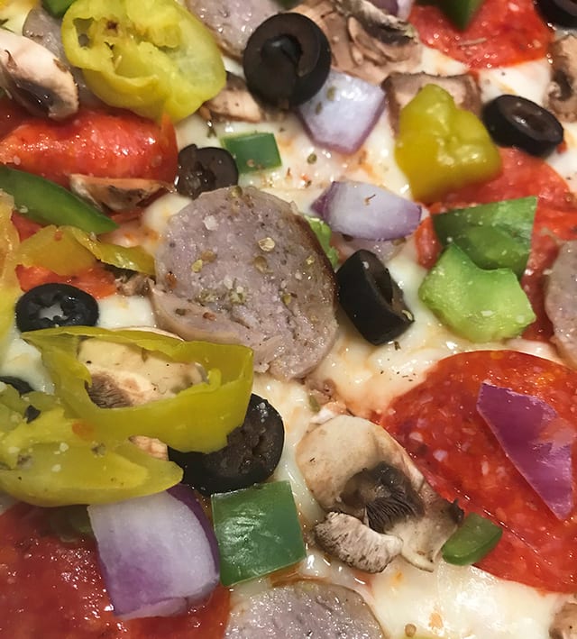 The "Works" Pizza.