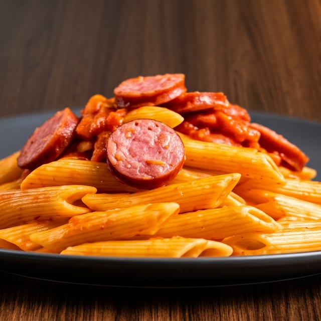 Penne in Pink Sauce with Sausage.