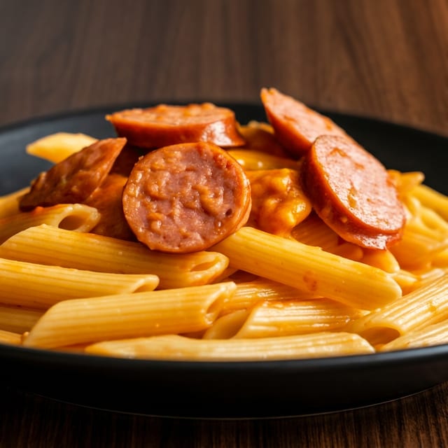 Penne with Pink Sauce and Sausage.