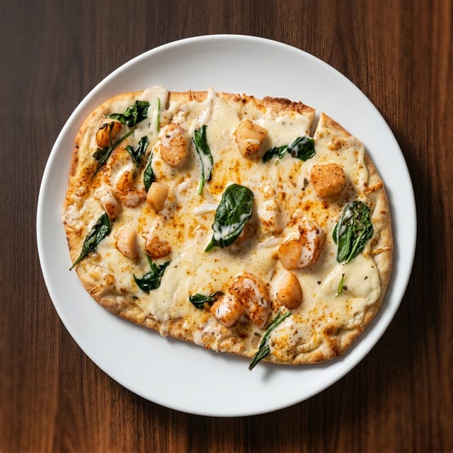 Blackened Seafood Alfredo Pizza.