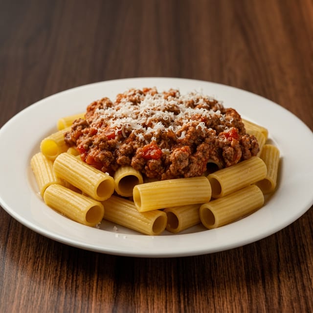 Ragu alla Bolognese (meat sauce with rigatoni).