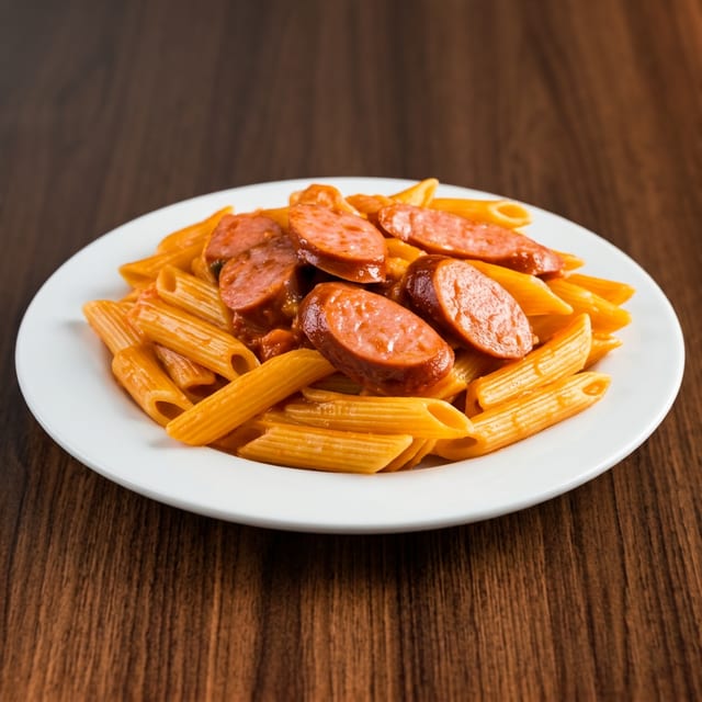 PENNE IN PINK SAUCE WITH SAUSAGE.
