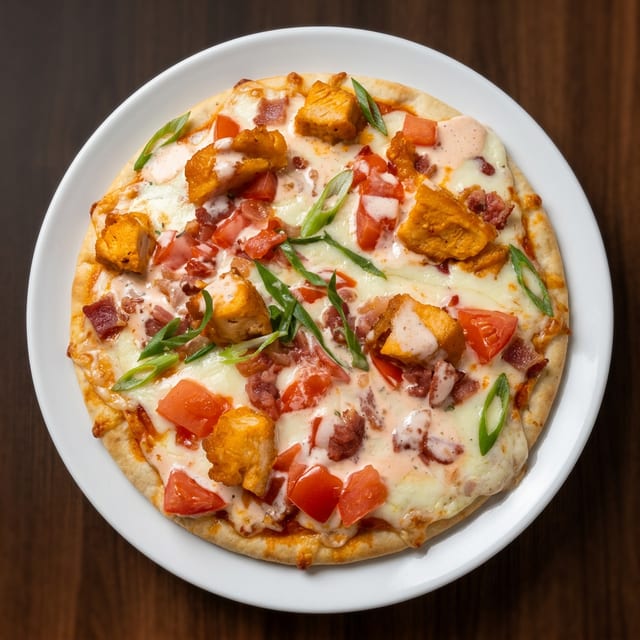 BUFFALO CHICKEN CLUB PIZZA.