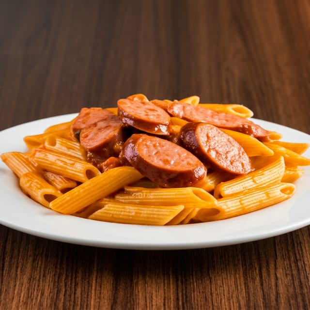 PENNE WITH PINK SAUCE AND SAUSAGE.