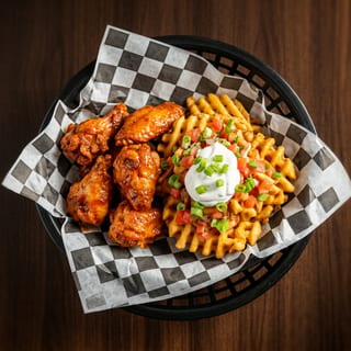 WING BASKET WITH LOADED WAFFLE FRIES